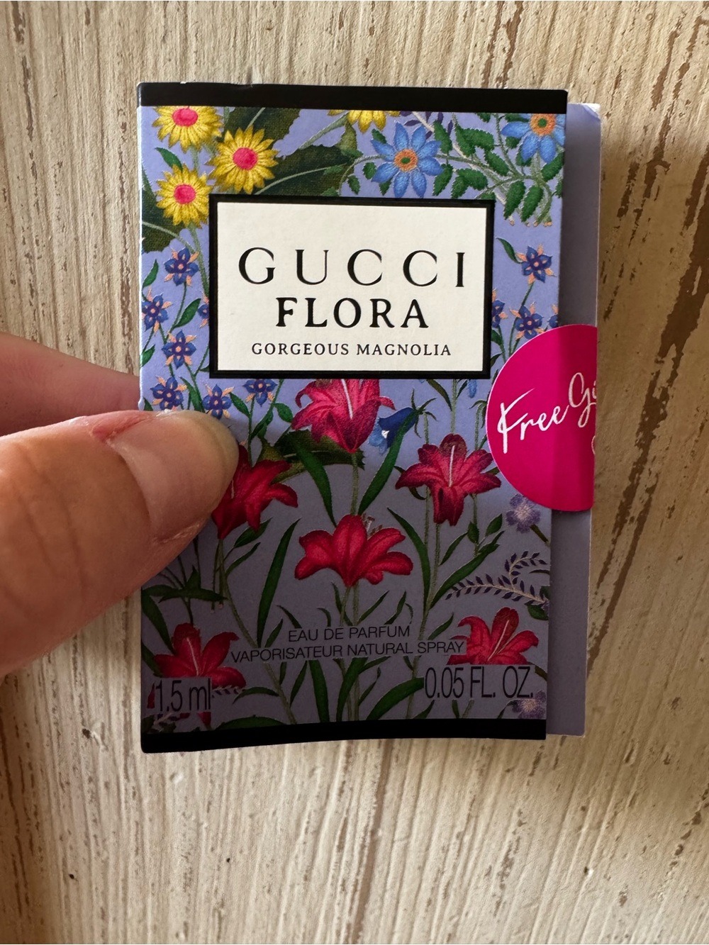 Gucci sample box with purple floral accents